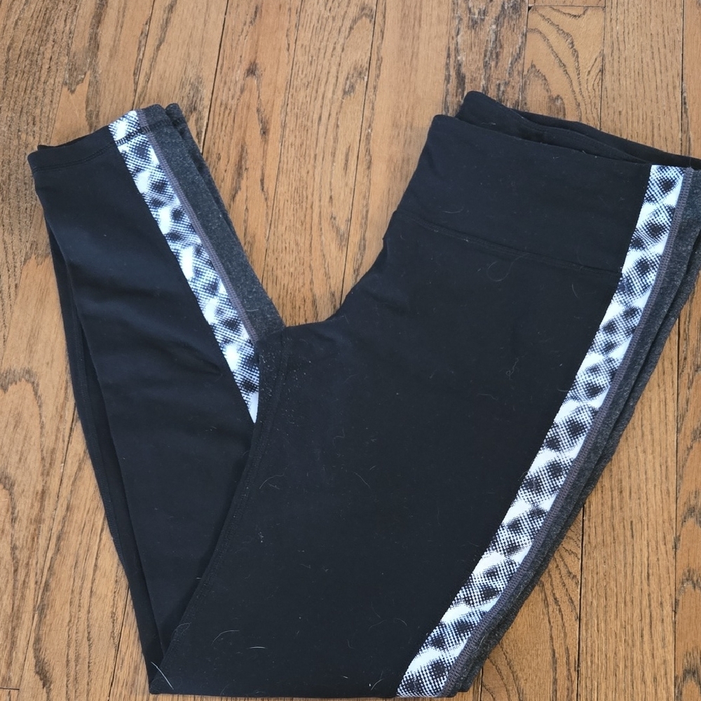 GAP Black Leggings with Checkered Side Stripe